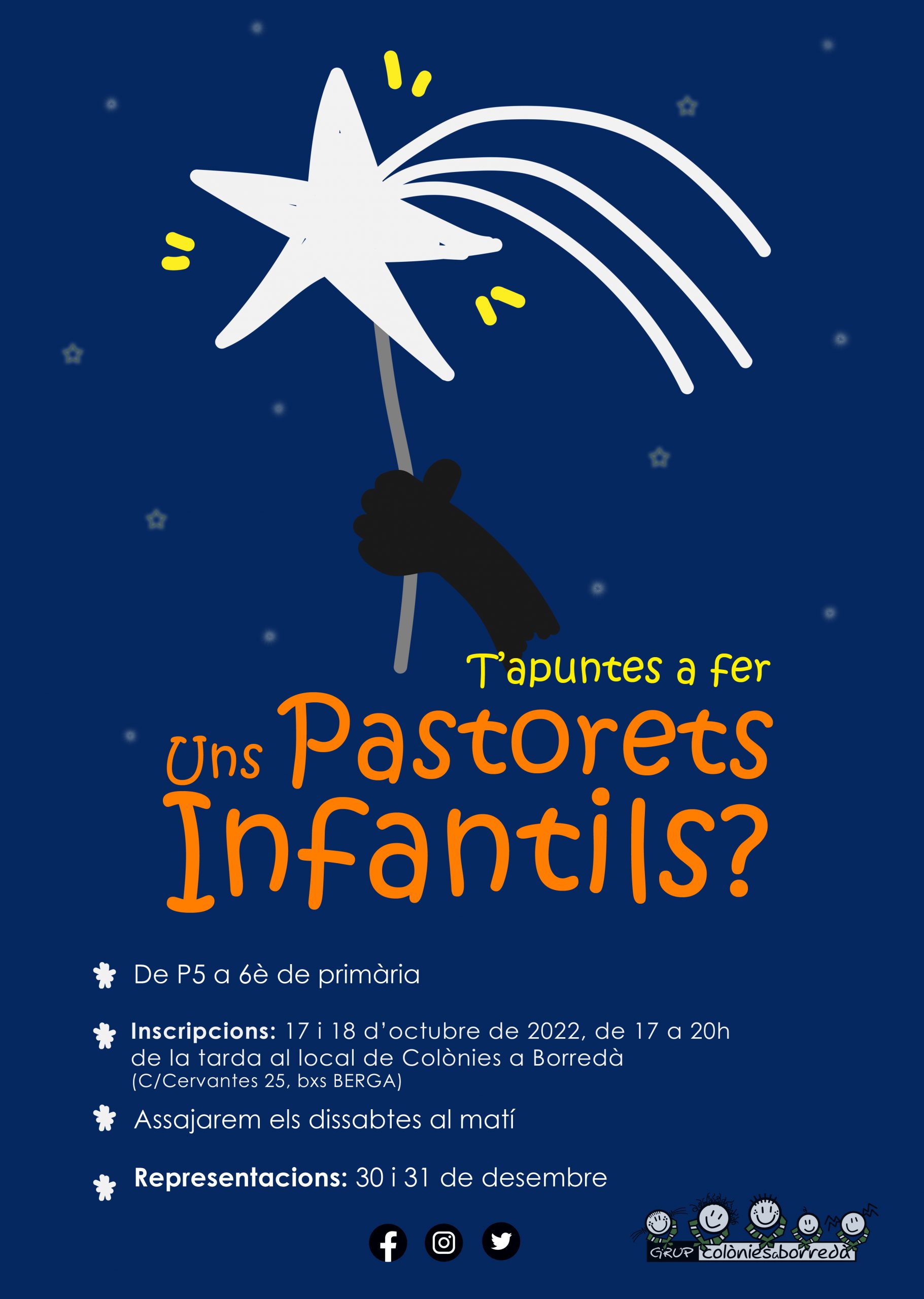 T’agradaria participar als Pastorets Infantils de Colònies a Borredà? Nens i nenes, des de P5 fins a 6è de primària, si us fa il·lusió actuar als Pastorets Infantils, el dilluns […]